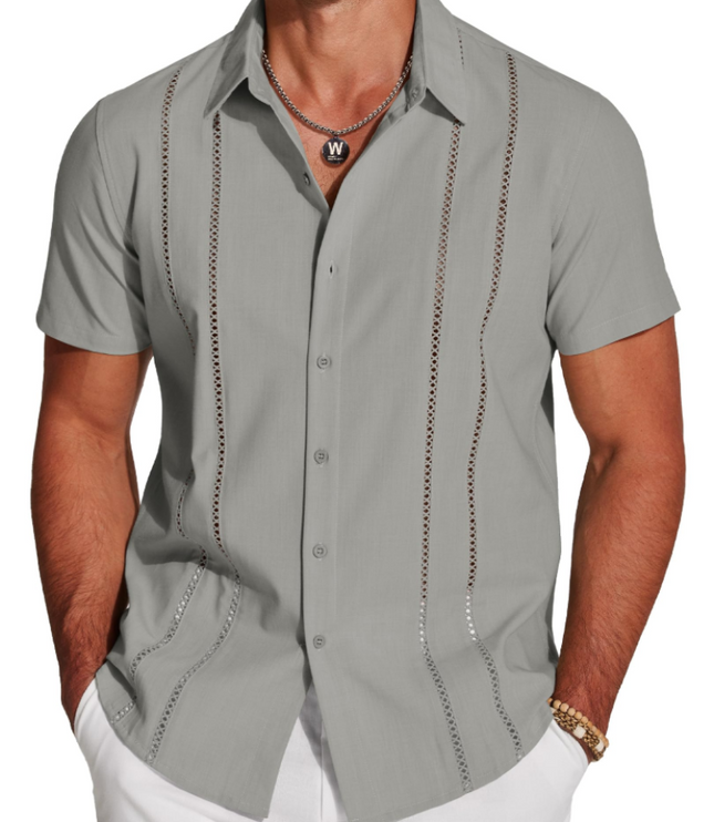Men's Embroidered Camp-Collar Short-Sleeve Shirt