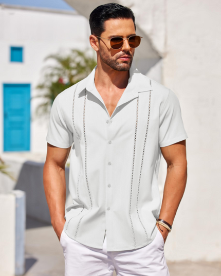 Men's Embroidered Camp-Collar Short-Sleeve Shirt