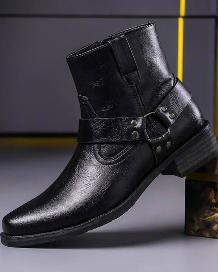 Men's Faux Leather Harness Ankle Boots