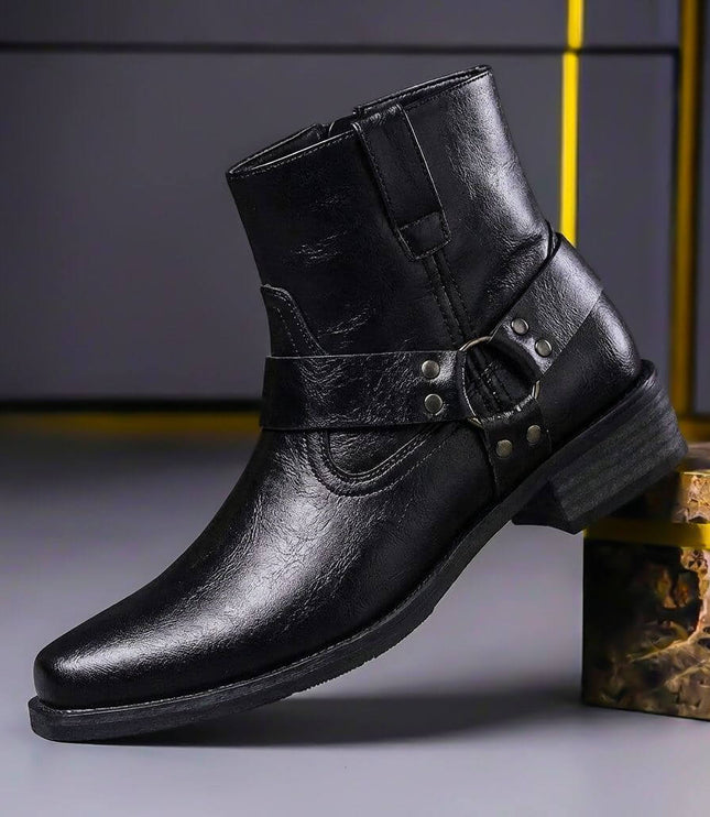 Men's Faux Leather Harness Ankle Boots