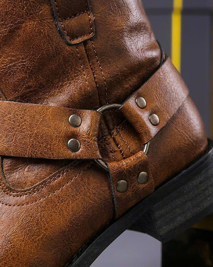 Men's Faux Leather Harness Ankle Boots
