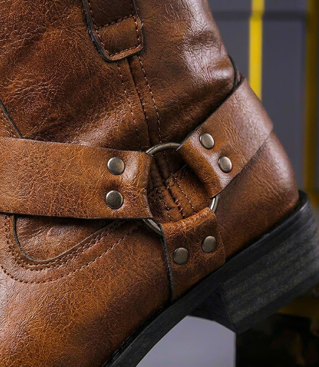 Men's Faux Leather Harness Ankle Boots