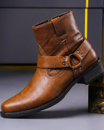 Men's Faux Leather Harness Ankle Boots