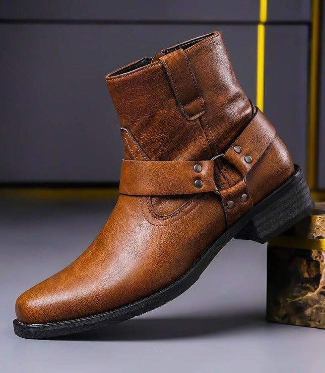 Men's Faux Leather Harness Ankle Boots