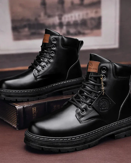 Men's Faux Leather Harness Boots with Buckle Strap