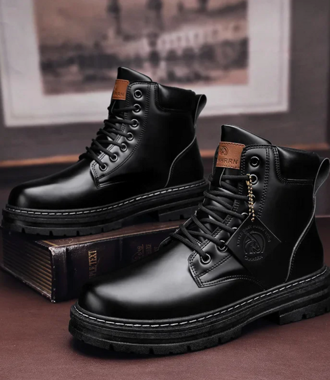 Men's Faux Leather Harness Boots with Buckle Strap
