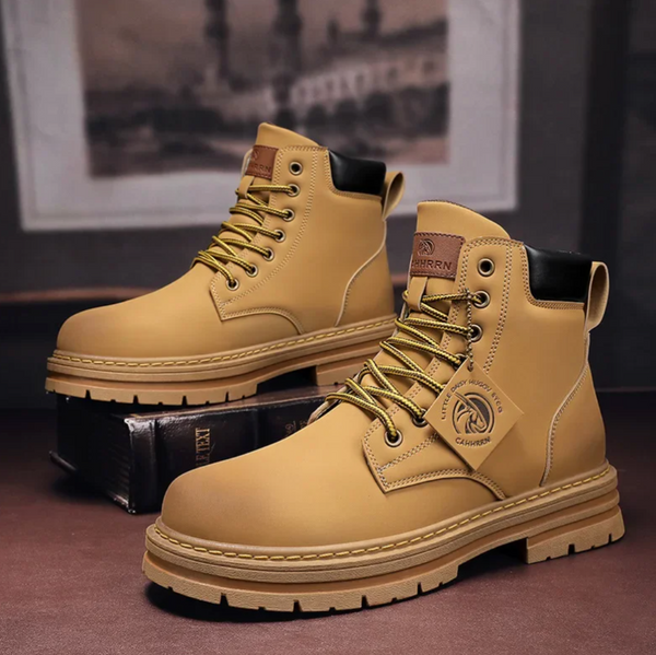 Men's Faux Leather Harness Boots with Buckle Strap