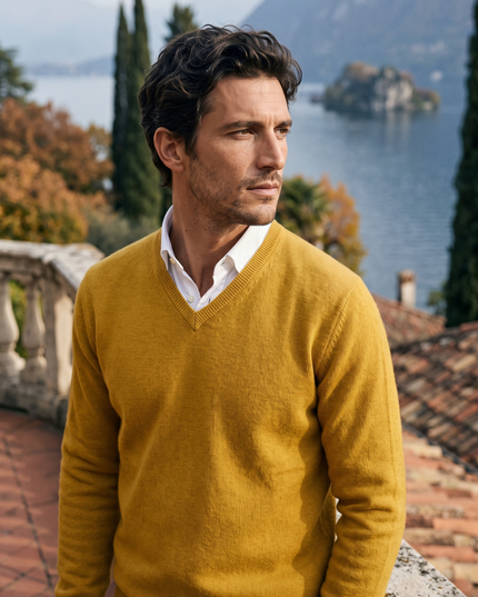 Men's Fine-Knit Ribbed V-Neck Sweater