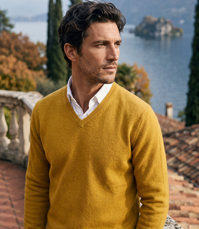 Men's Fine-Knit Ribbed V-Neck Sweater