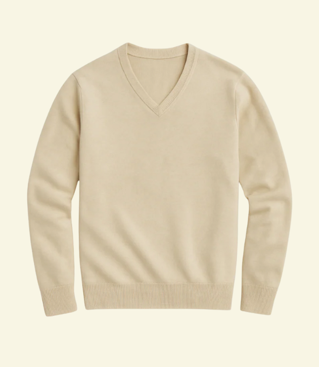 Men's Fine-Knit Ribbed V-Neck Sweater