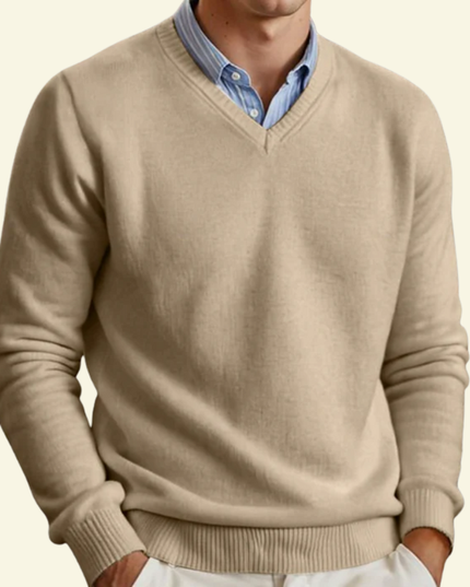 Men's Fine-Knit Ribbed V-Neck Sweater