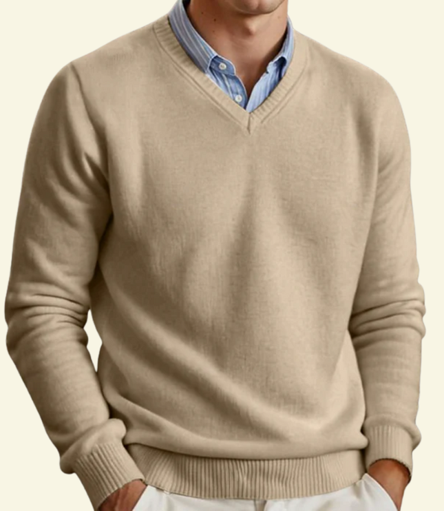 Men's Fine-Knit Ribbed V-Neck Sweater