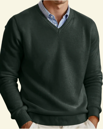 Men's Fine-Knit Ribbed V-Neck Sweater