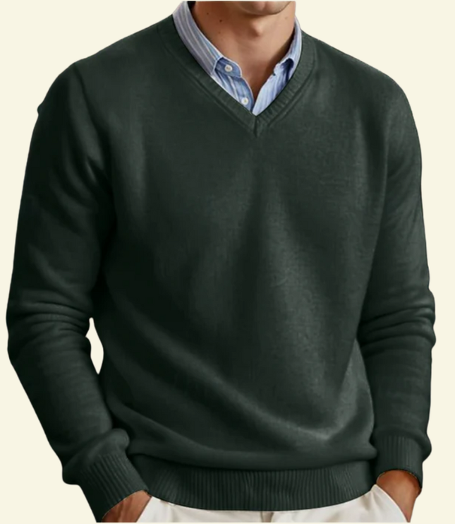 Men's Fine-Knit Ribbed V-Neck Sweater