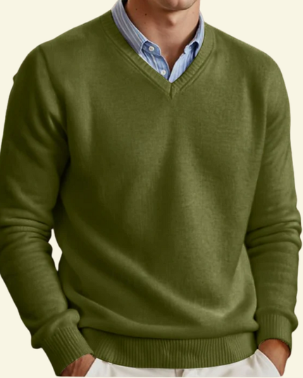 Men's Fine-Knit Ribbed V-Neck Sweater