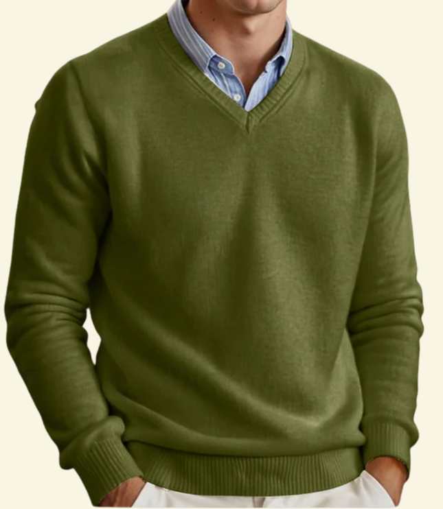 Men's Fine-Knit Ribbed V-Neck Sweater