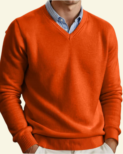 Men's Fine-Knit Ribbed V-Neck Sweater
