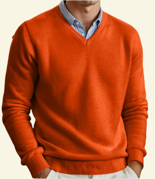 Men's Fine-Knit Ribbed V-Neck Sweater