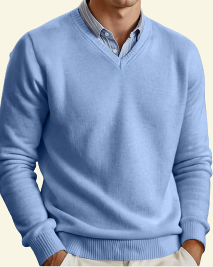 Men's Fine-Knit Ribbed V-Neck Sweater