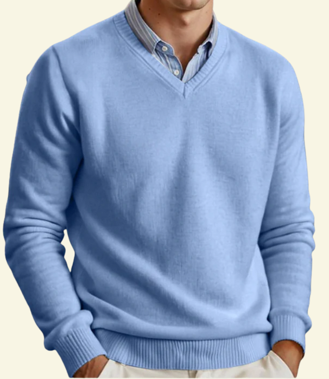 Men's Fine-Knit Ribbed V-Neck Sweater