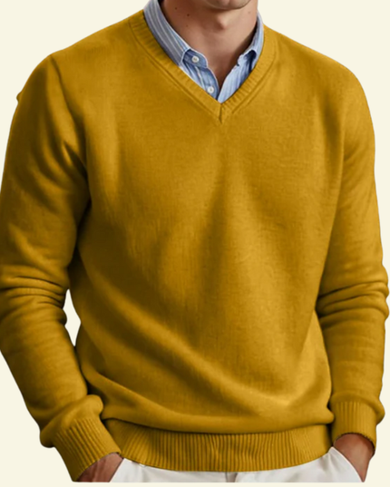 Men's Fine-Knit Ribbed V-Neck Sweater