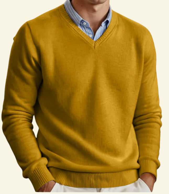 Men's Fine-Knit Ribbed V-Neck Sweater