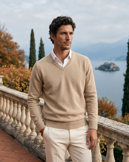 Men's Fine-Knit Ribbed V-Neck Sweater