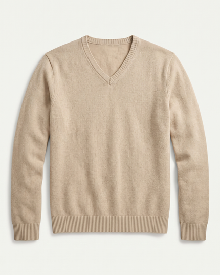 Men's Fine-Knit Ribbed V-Neck Sweater