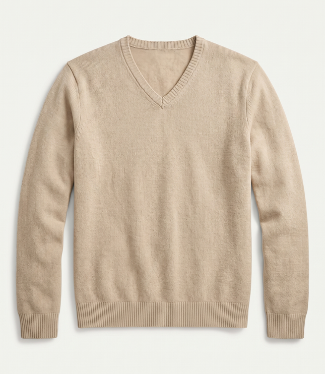 Men's Fine-Knit Ribbed V-Neck Sweater