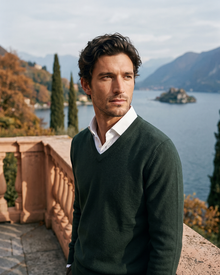 Men's Fine-Knit Ribbed V-Neck Sweater