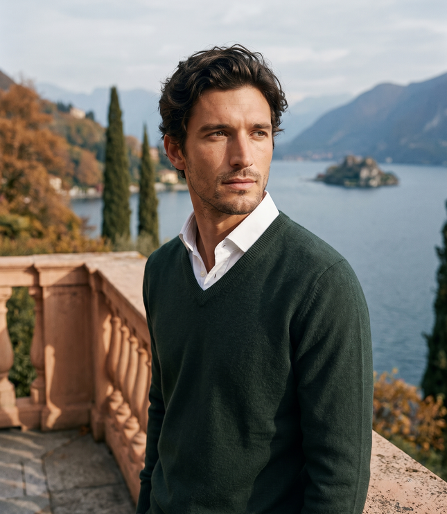 Men's Fine-Knit Ribbed V-Neck Sweater