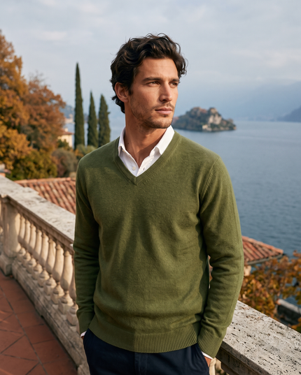 Men's Fine-Knit Ribbed V-Neck Sweater