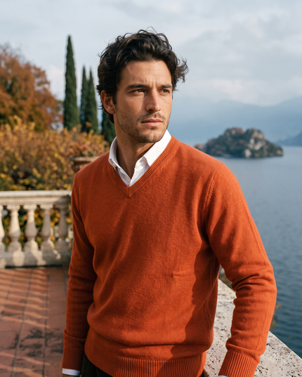 Men's Fine-Knit Ribbed V-Neck Sweater