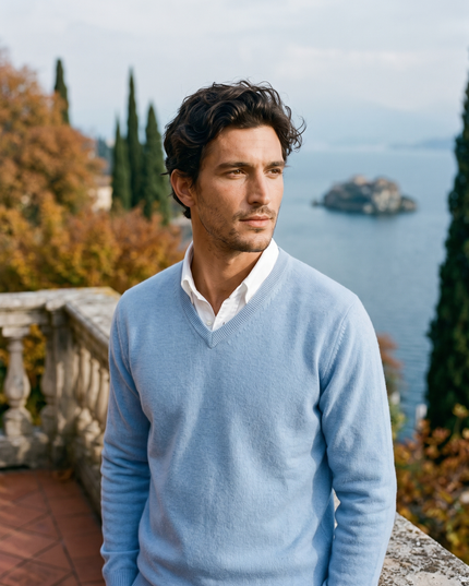 Men's Fine-Knit Ribbed V-Neck Sweater