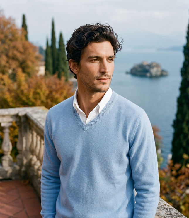 Men's Fine-Knit Ribbed V-Neck Sweater