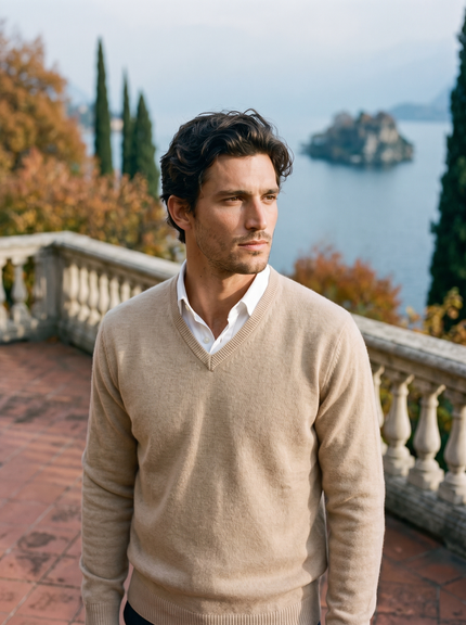 Men's Fine-Knit Ribbed V-Neck Sweater