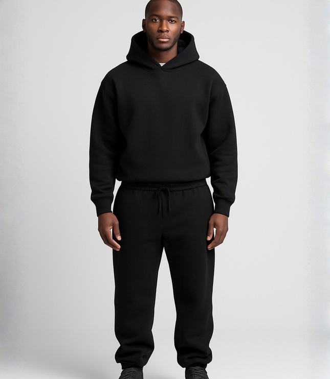 Men's Fleece Hoodie and Jogger Set with Ribbed Cuffs