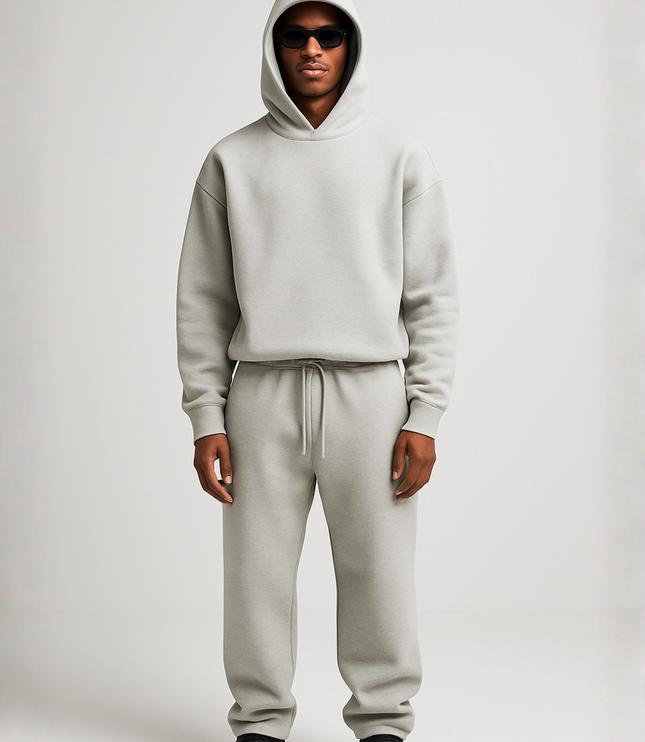 Men's Fleece Hoodie and Jogger Set with Ribbed Cuffs