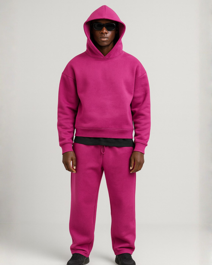 Men's Fleece Hoodie and Jogger Set with Ribbed Cuffs