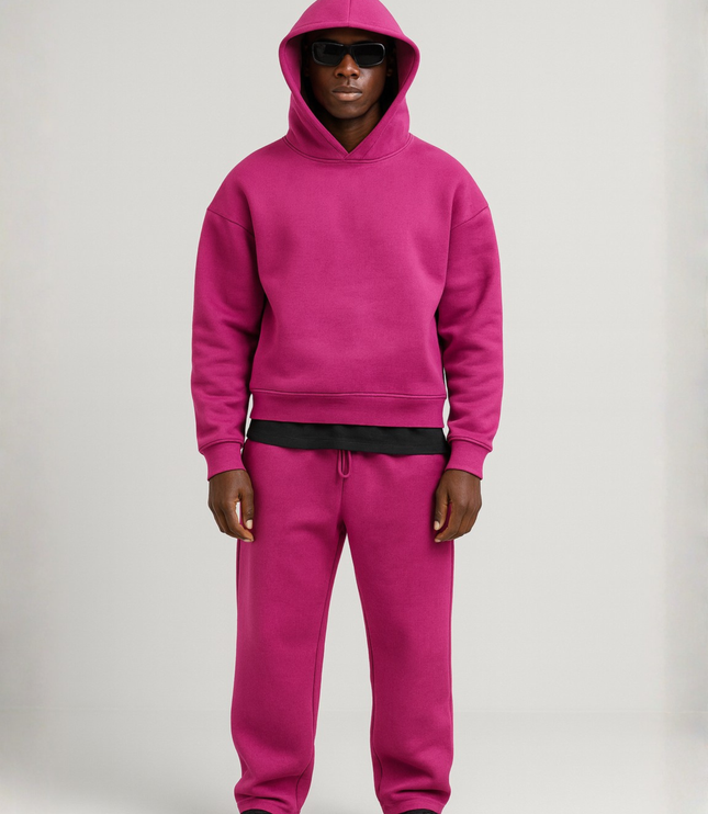 Men's Fleece Hoodie and Jogger Set with Ribbed Cuffs