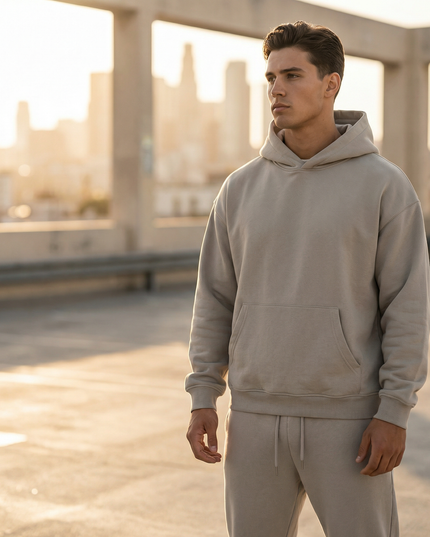 Men's Fleece Hoodie and Jogger Set with Ribbed Cuffs