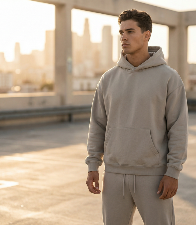 Men's Fleece Hoodie and Jogger Set with Ribbed Cuffs