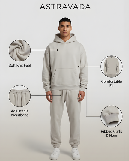 Men's Fleece Hoodie and Jogger Set with Ribbed Cuffs