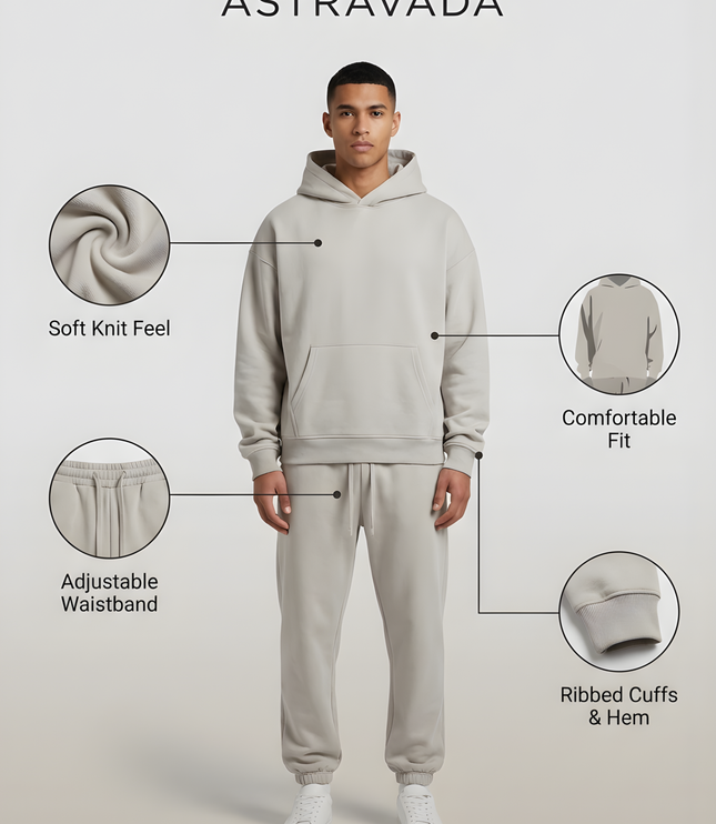 Men's Fleece Hoodie and Jogger Set with Ribbed Cuffs