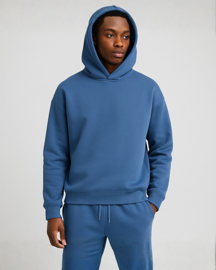 Men's Fleece Hoodie and Jogger Set with Ribbed Cuffs