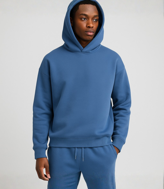Men's Fleece Hoodie and Jogger Set with Ribbed Cuffs