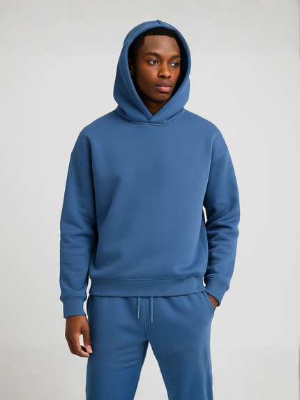 Men's Fleece Hoodie and Jogger Set with Ribbed Cuffs