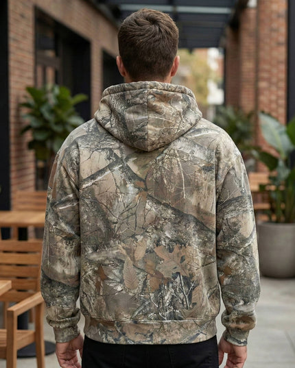 Men's Full Zip Camo Hoodie with Sherpa-Lined Hood