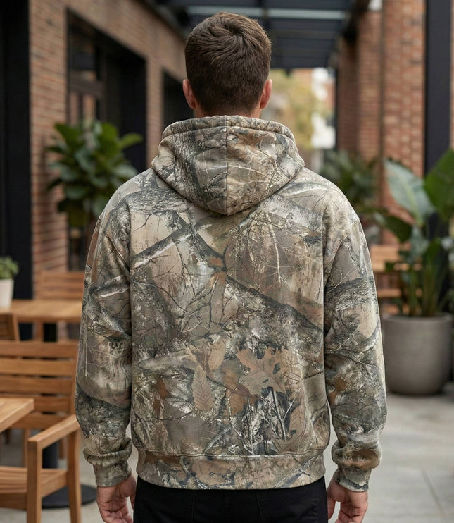 Men's Full Zip Camo Hoodie with Sherpa-Lined Hood