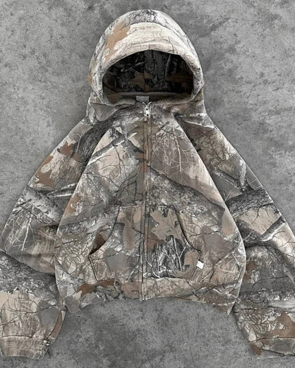 Men's Full Zip Camo Hoodie with Sherpa-Lined Hood
